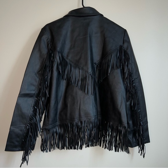 NWT TOPSHOP faux leather black fringe jacket size 8 (medium) - Picture 5 of 6